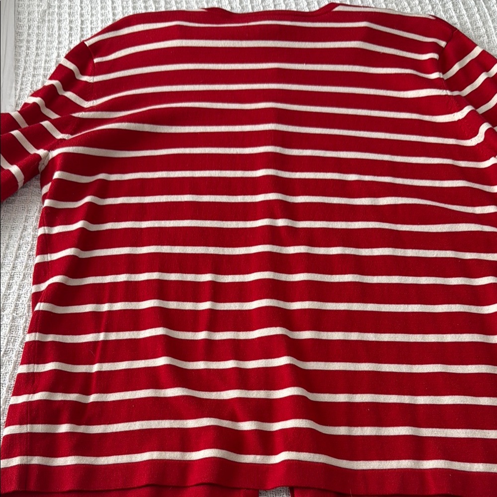 Lauren Ralph Lauren Red/White Striped Silk Cardigan - Size XL - Picture 3 of 3